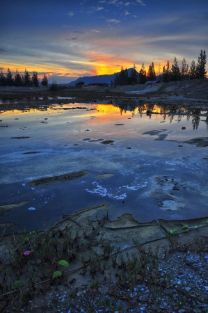 Reflection of a sunset over the lake  の写真素材