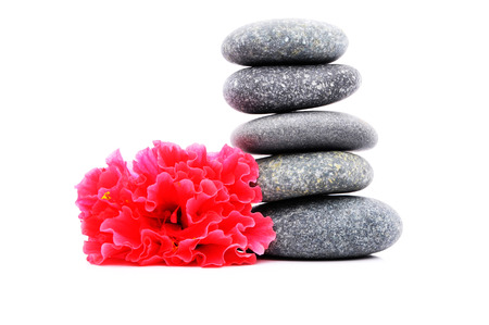 Zen And Spa Stone With Hibiscus Flower Over White Background の写真素材