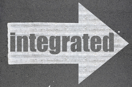 Arrow on asphalt road written word integrated .の写真素材