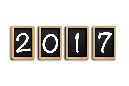 Year 2017 on chalkboard with white background.の写真素材