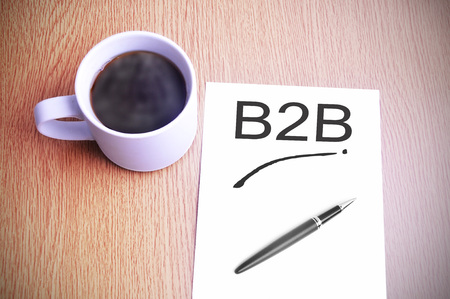 Coffee on the table with note writing Business to business (B2B)の写真素材