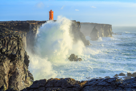 Winter storm on the western coast of Icelandの写真素材