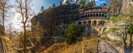 View of the Prebischtor Gate, Bohemian Switzerland, Czech Republicの写真素材