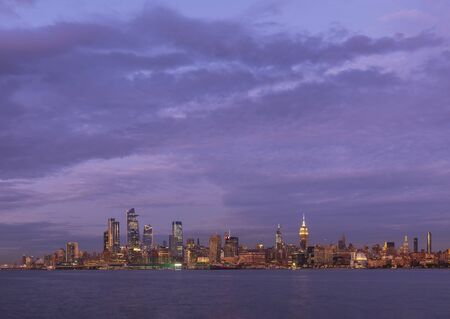 View of Manhattan skyscrapers at sunset, New York City, USAのeditorial素材