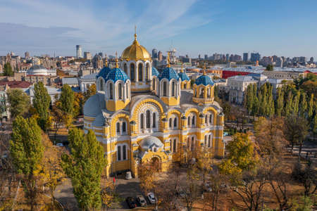 Aerial view of Cathedral of Christ the Saviour in Kiev, Ukraineの写真素材