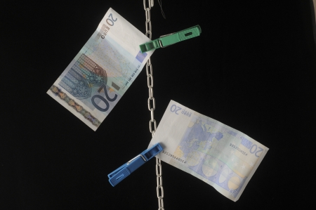 Euro currency on a black backgroundの写真素材