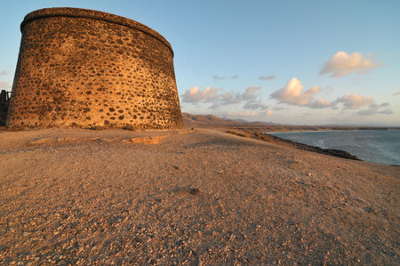 Bunker at sunset on a cloudy sky, in Canary Islands, Spain