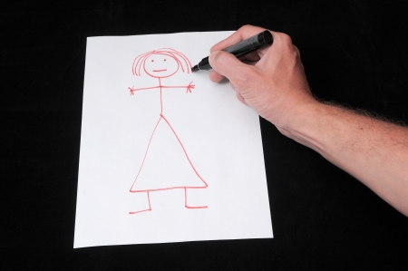 A Caucasian Male Hand Drawing on a White Paperの写真素材
