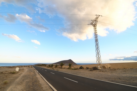 Lonely Road in the Desert in Tenerife Canary Islandsの写真素材