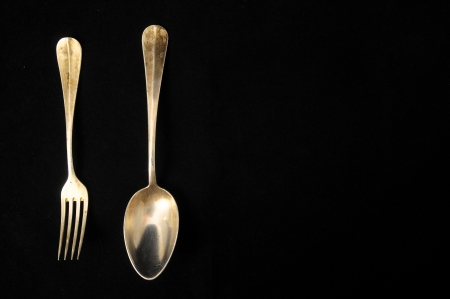 Ancient Vintage Silver 	
Flatware on a Black の写真素材