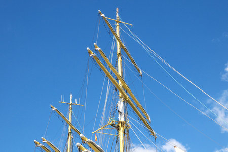 Crane masts of a vey big sailing ship 