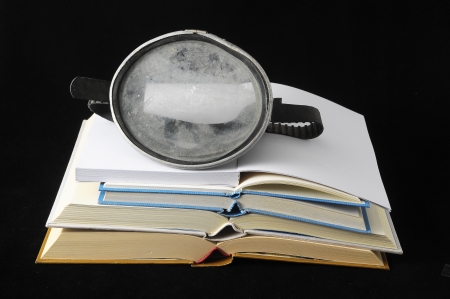 Empty Classic Book Isolated over a Black Backgroundの写真素材