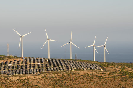 Power Plant Renewable Energy Wind Turbines and Solar Panels