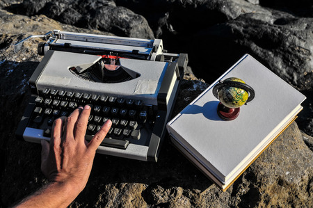 Old Ancient Vintage black and white Travel Typewriterの写真素材