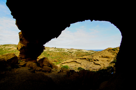Volcanic Formation Natural Arch in the Desert Tenerife Canary Islands Spainの写真素材