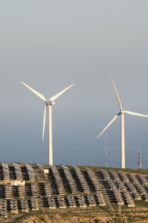 Power Plant Renewable Energy Wind Turbines and Solar Panels