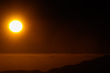 Backlight Silhouette Sunset over the Mountains in Canary Islands Tenerife