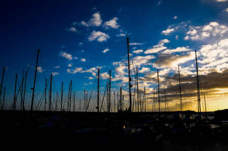 Silhouette Masts of Sail Yacht in Mmarineの写真素材