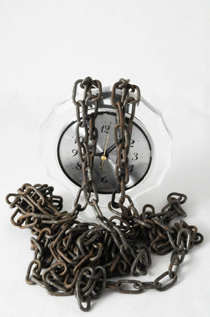 Retro Vintage Alarm Clock on a White Backgroundの写真素材