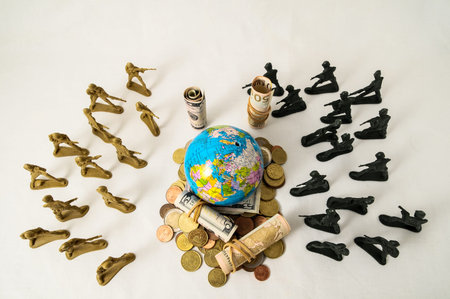 Plastic Lead Soldiers Representing War on a White Background