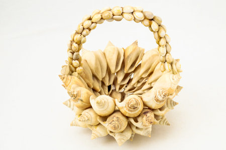 Handmade Textured Shells Vase on a White Backgroundの写真素材