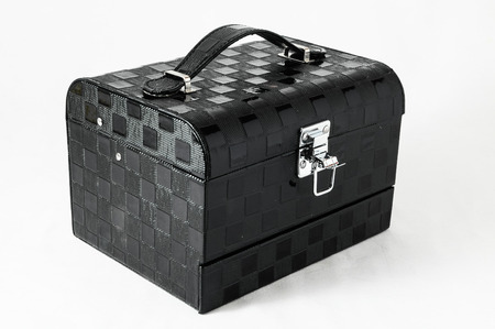 Black Makeup box isolated on white backgroundの写真素材