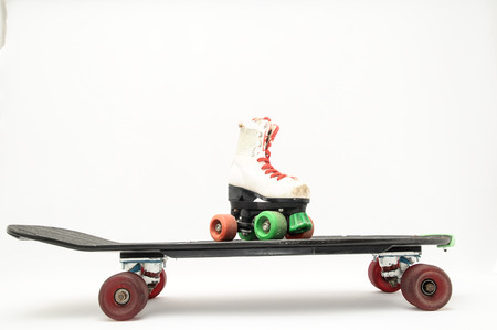 Vintage Style Black Skateboard on a white Backgroundの写真素材