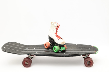 Vintage Style Black Skateboard on a white Backgroundの写真素材