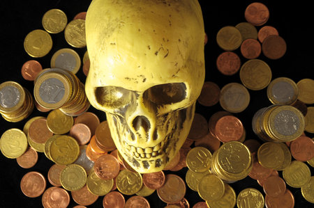 Death Money Concept Skull and Currency over a Black Background