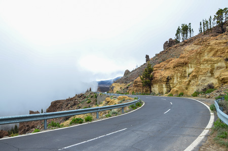 Road on Cloudy Day in El Teide National Park Tenerife Canary Islands Spainの写真素材