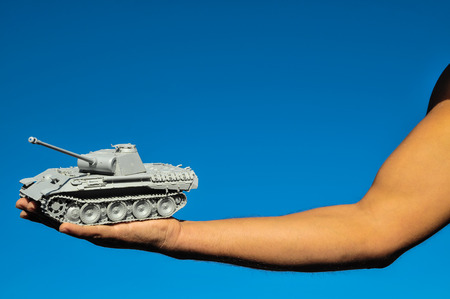 Old Ancient Vinatge Figurine Model Gray Tank From World Warの写真素材