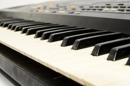 Black and White Digital Piano keyboard closeupの写真素材