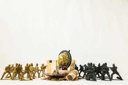Plastic Lead Soldiers Representing War on a White Background