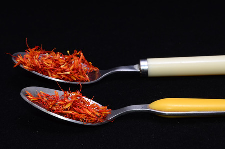 Saffron Flower Spice On a Black Backgroundの写真素材