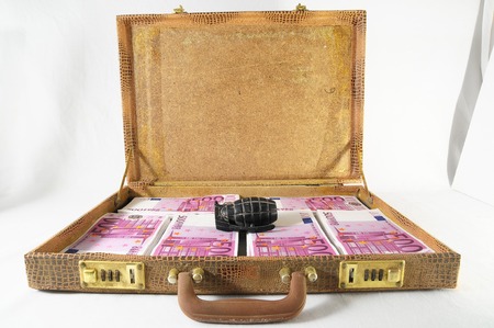 One Suitcase Full of Pink 500 Euros and an Hand Grenadeの写真素材