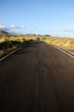 Long Empty Desert Road in Tenerife Canary Islands Spainの写真素材