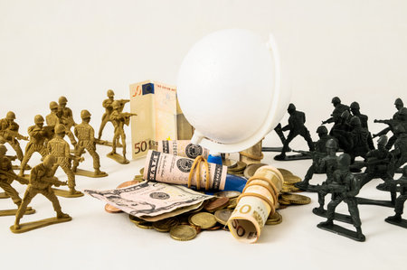 Plastic Lead Soldiers Representing War on a White Background