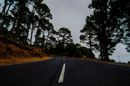Long Empty Desert Asphalt Road in El Hierro Canary Islands Spainの写真素材
