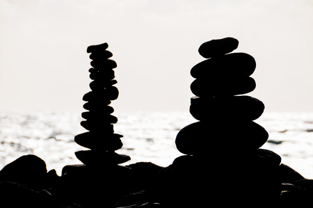 Buddhist Silhouette Traditional Stone Pyramids in Tenerife Canary Islands Spainの写真素材