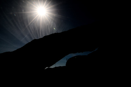 Desert landscape Natural Arch silhouette in Tenerife Canary Islands Spainの写真素材