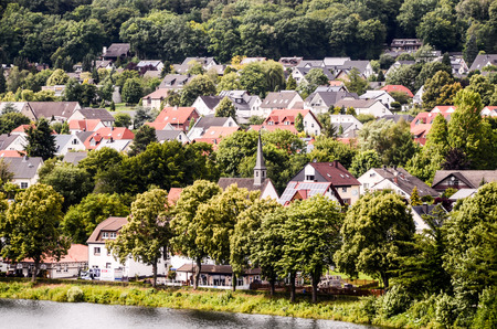 Typical Ancient Lake European Village in Germanyの写真素材