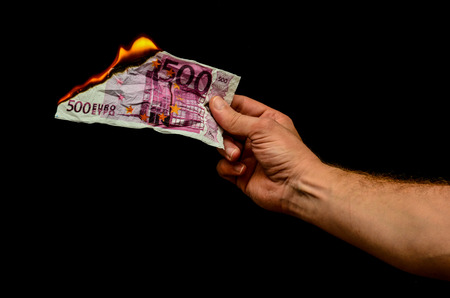 European Euro Money Banknote Currency and Right Handの写真素材