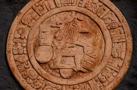 Typical Mayan Art Calendar Bas Relief Ruinsの写真素材