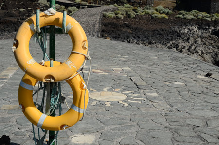 Yellow Life Saver on a Pier in Canary Islands el Hierro Spain