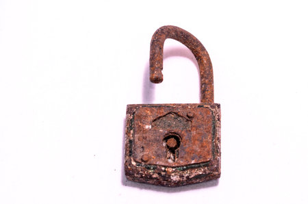 Old Antique Vintage Padlock on a White Background