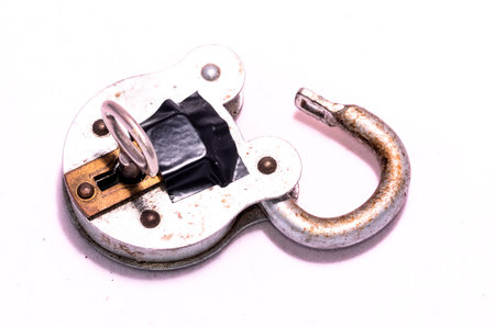 Old Antique Vintage Padlock on a White Backgroundの写真素材