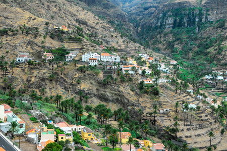 Typical Colored Colonial Spanish Building with Flat Roofの写真素材