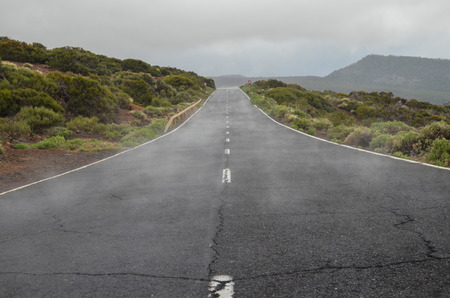 Road on Cloudy Day in El Teide National Park Tenerife Canary Islands Spainの写真素材