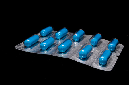 Blue Medication Capsules In Blister Pack Close-upの写真素材