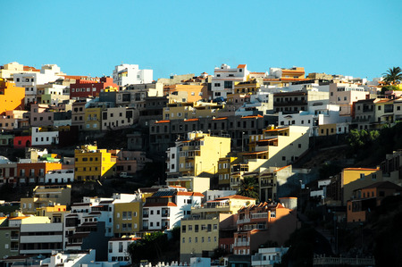 Typical Colored Colonial Spanish Buildings with Flat Roofの写真素材